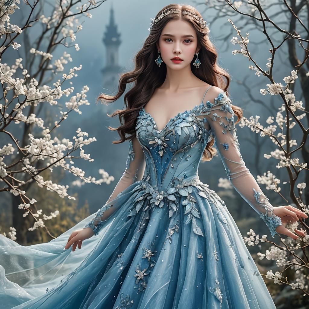 Blue-Haired Mermaid in Crystal Dress Fantasy Art