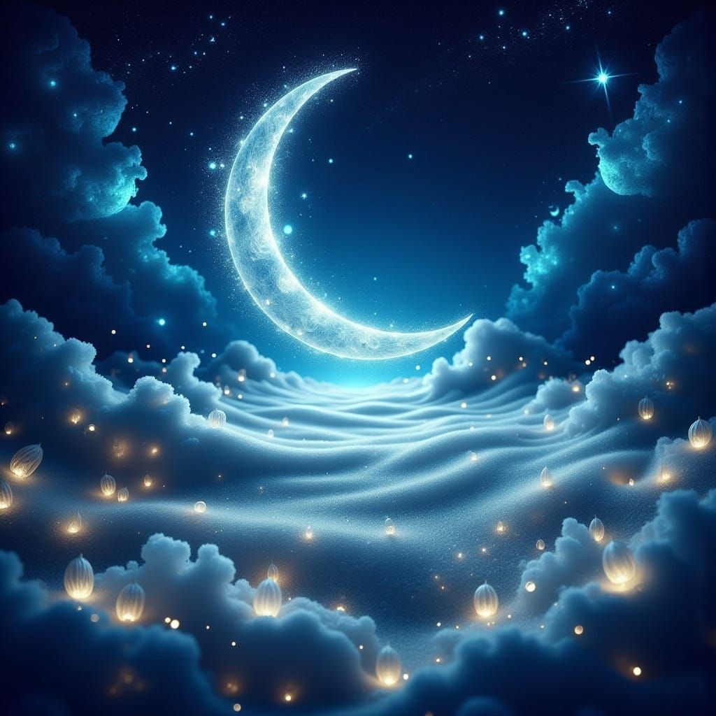Surreal Crescent Moon Radiates Ethereal Glow