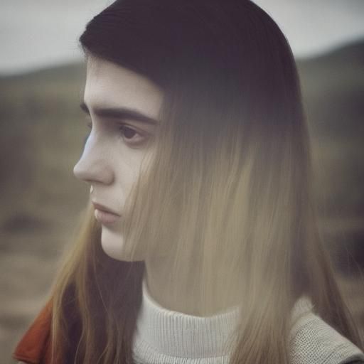 Ethereal Portrait of Girl in Desolate Landscape