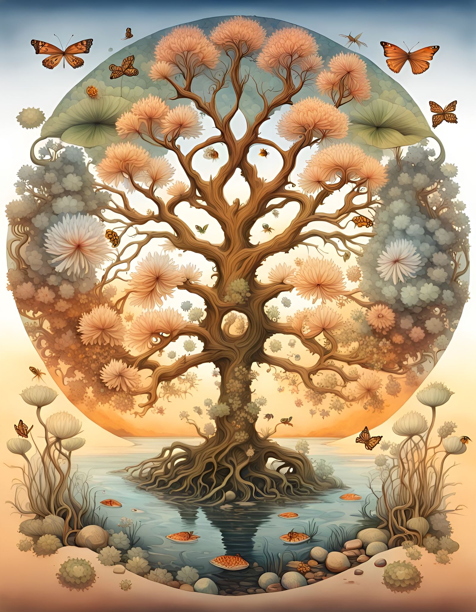 Cosmic Tree of Life Watercolor Illustration