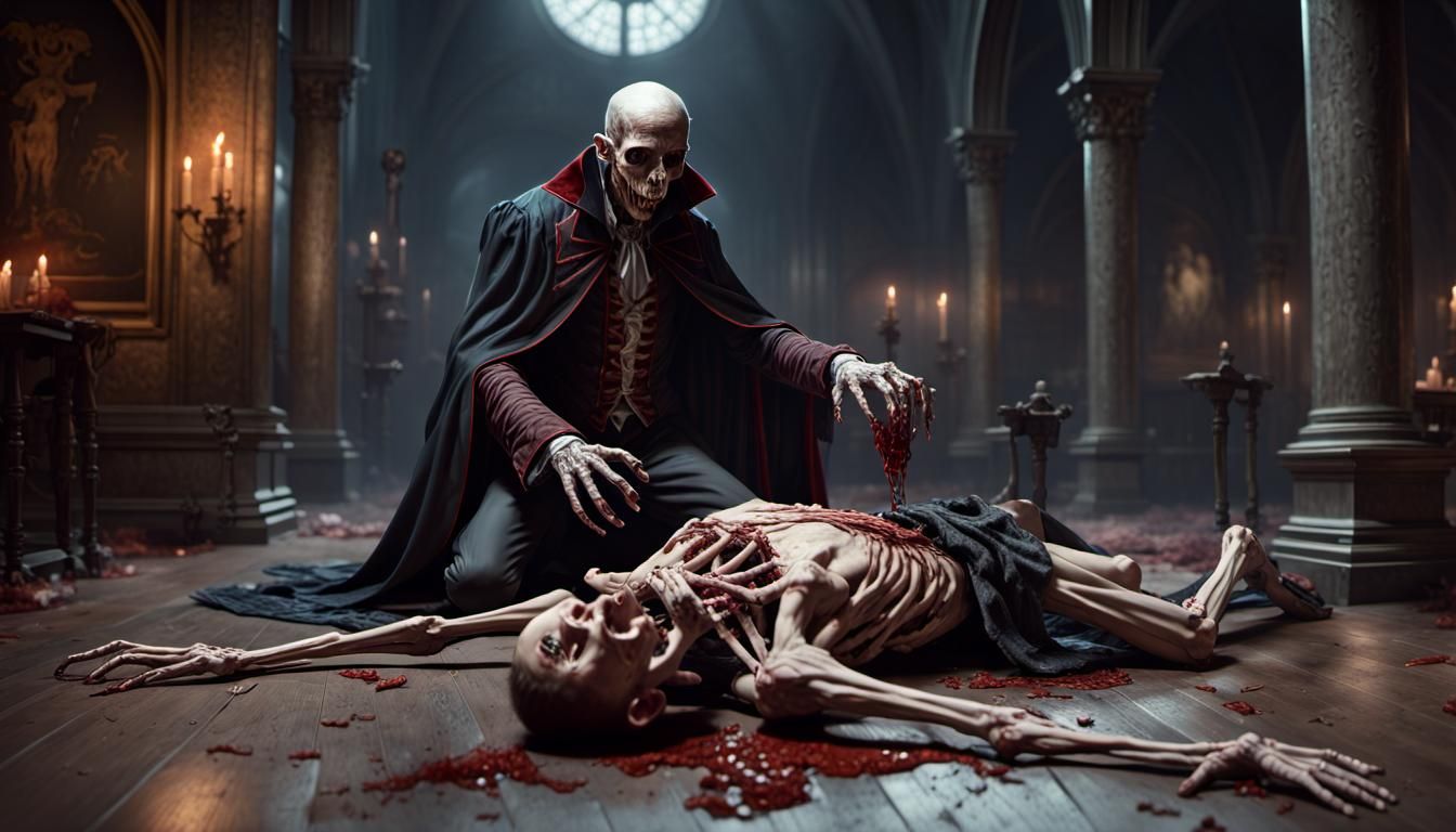 Skeleton Vampire Capturing Soul in Dark Gothic Scene