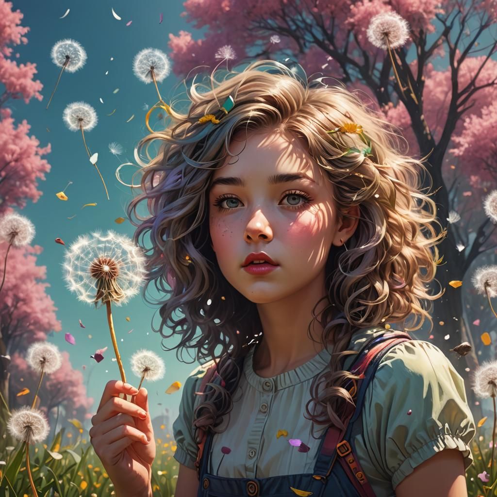 Girl and Dandelion in Surreal Candy Art
