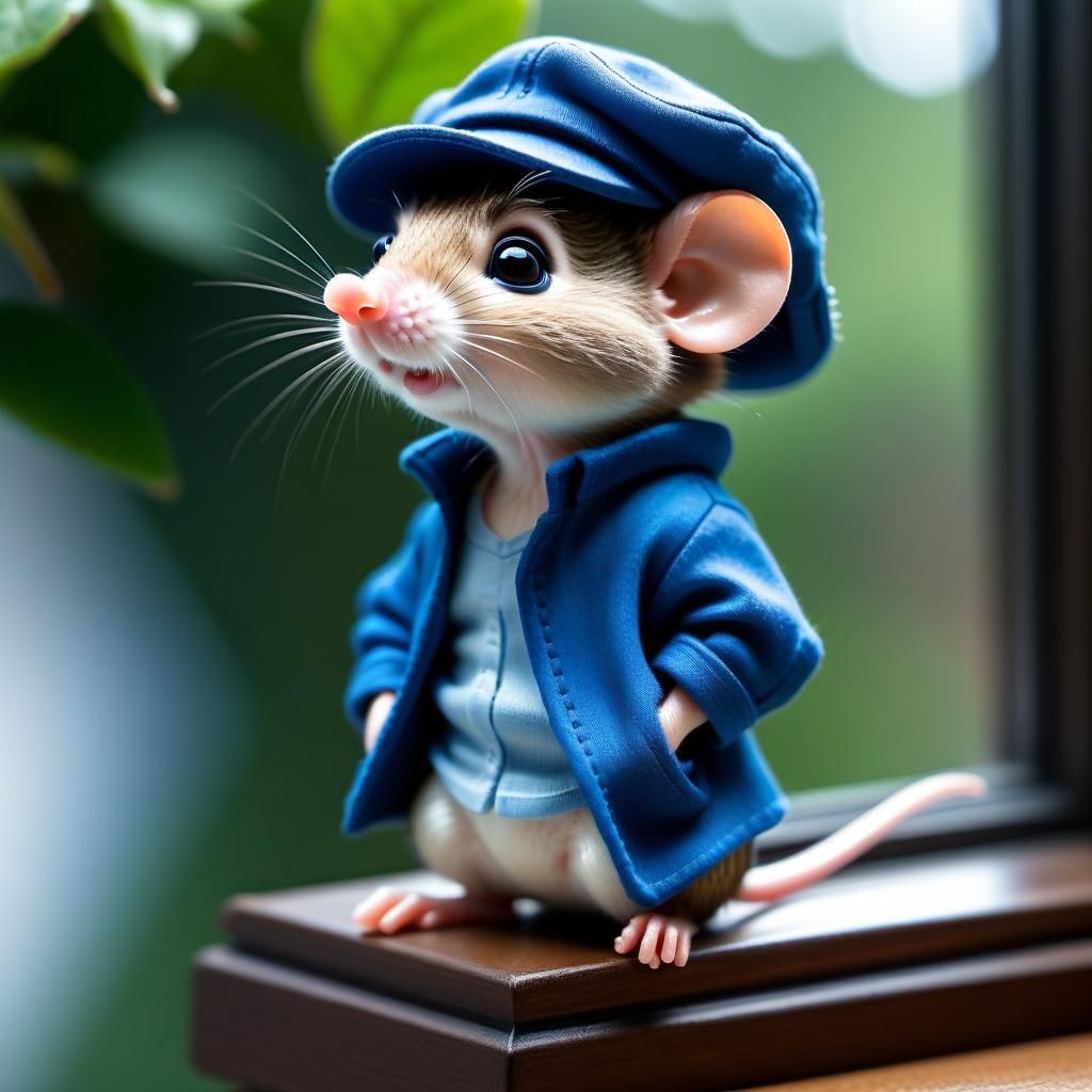 Adorable Chibi Mouse Gazing Out Window