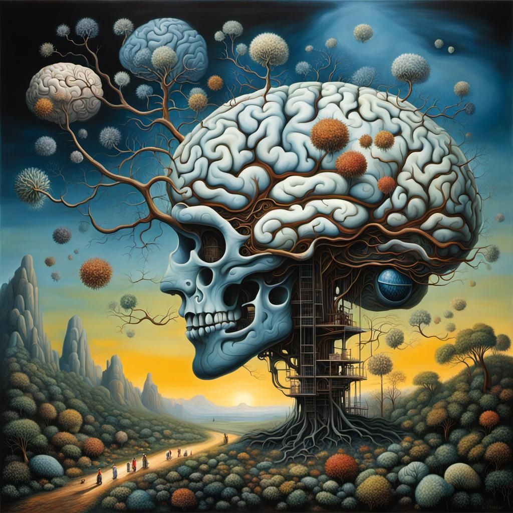 I think , therefore I am / brain skull