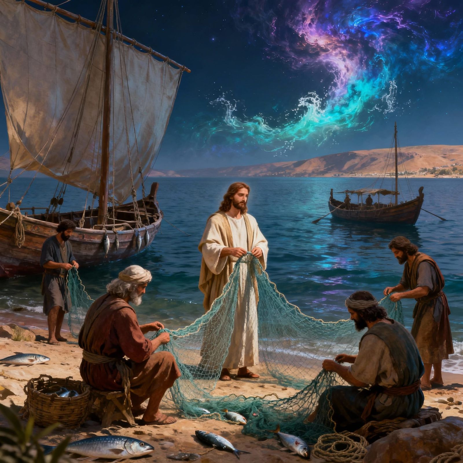 Apostles Mending Nets by the Sea of Galilee