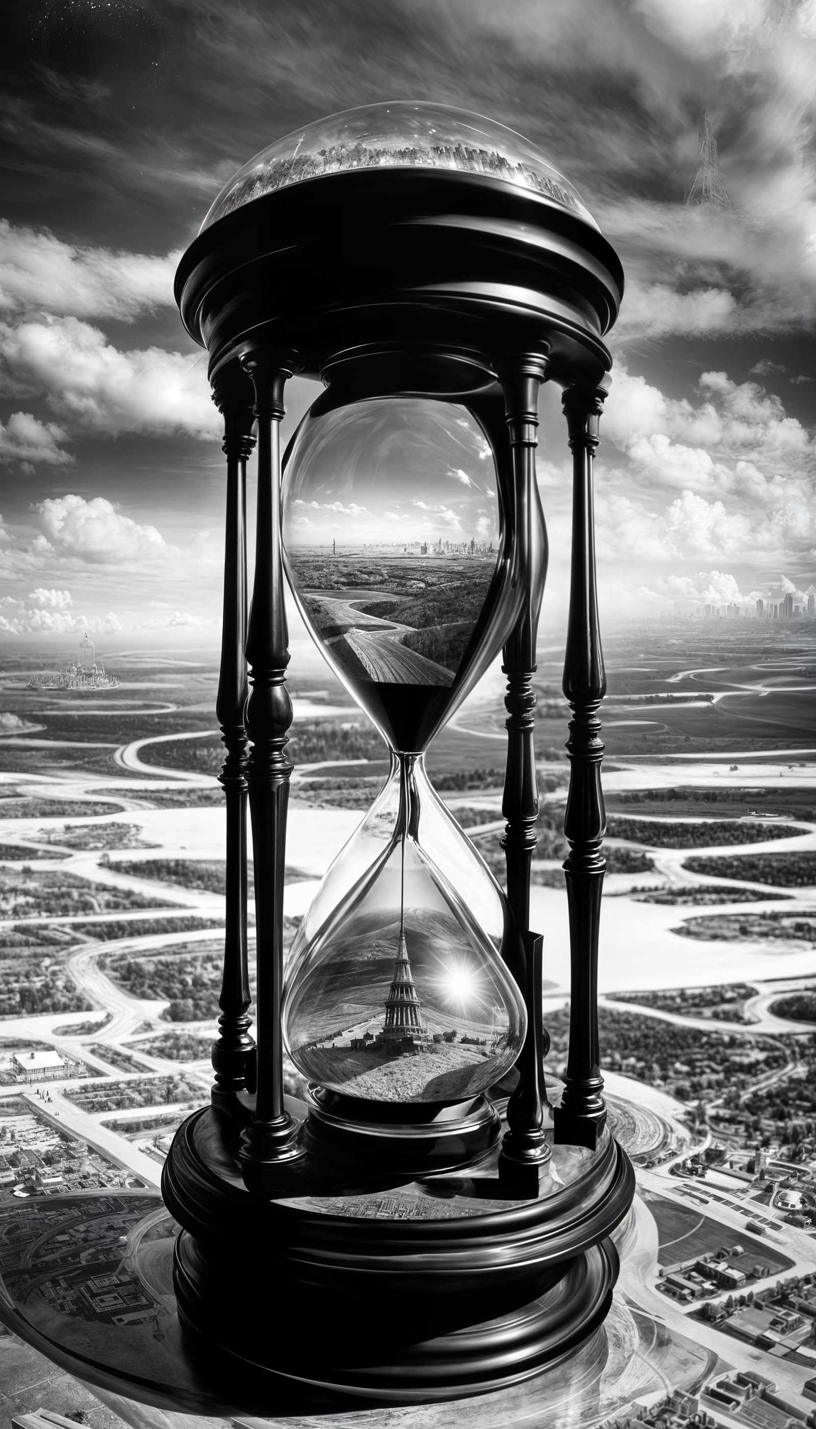 Hourglass Reflects Transforming Civilization: Ink Art