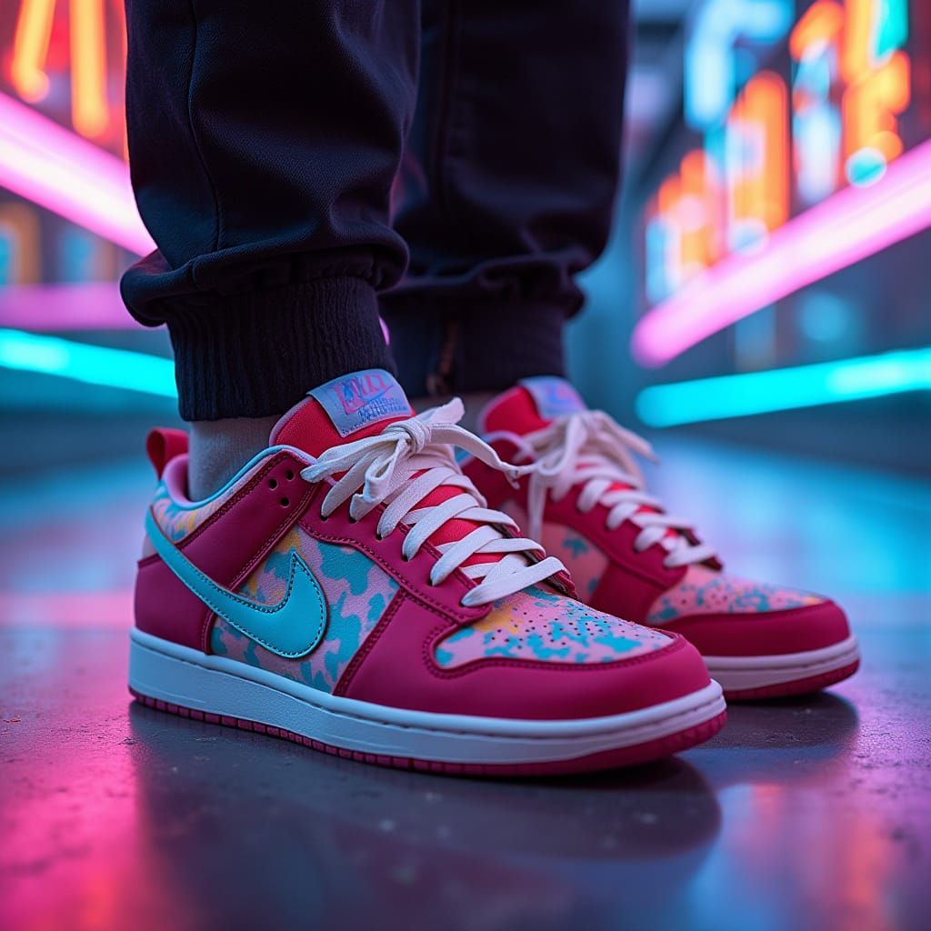 Neon Nike Kicks on Futuristic Floor