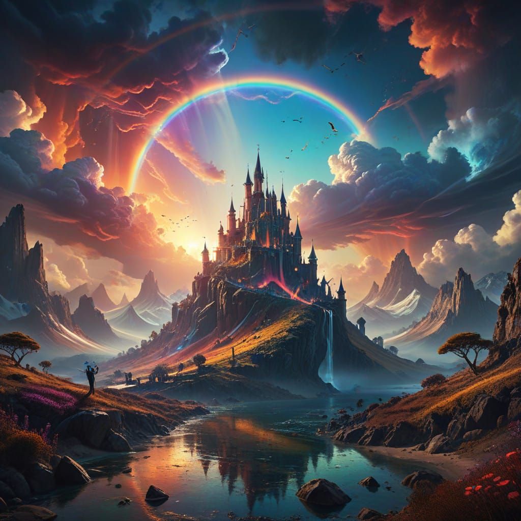 Surrealist Rainbow Sky with Dreamlike Details in Cinematic H...