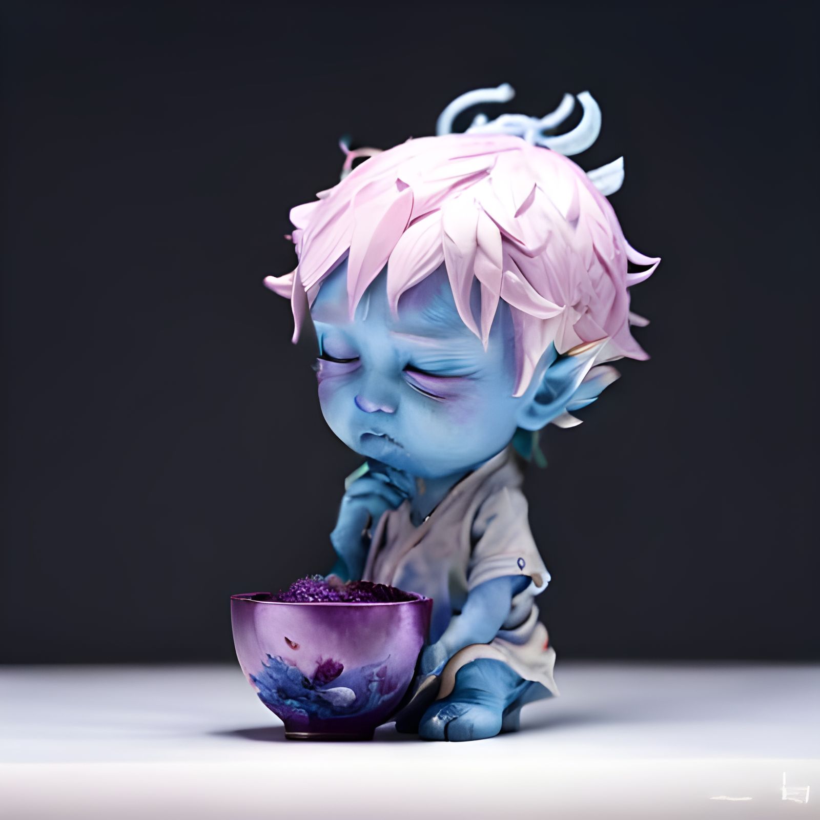 Sad Blueberry Portrait in Whimsical Style