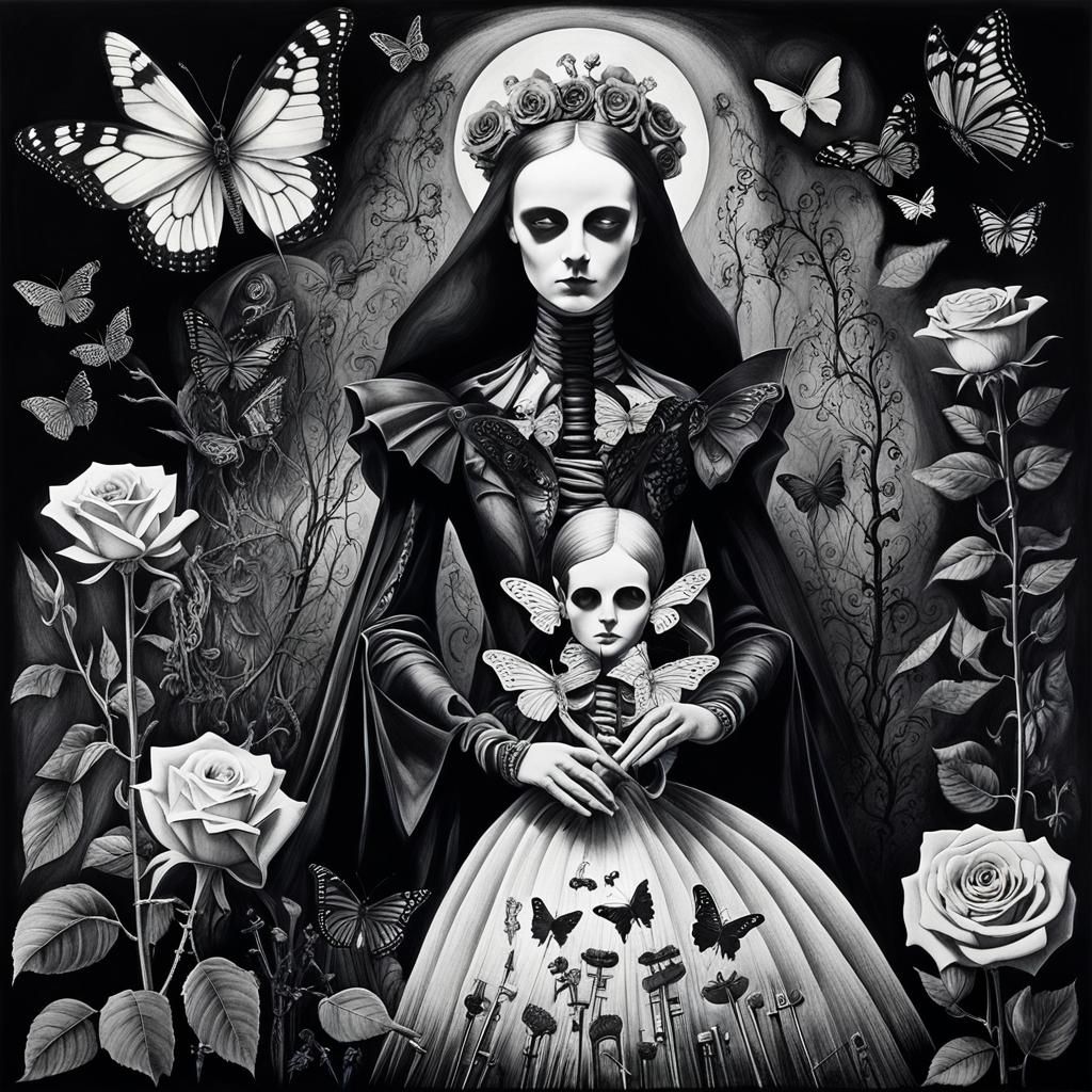 Surreal Rayograph of Gothic Keys and Bones