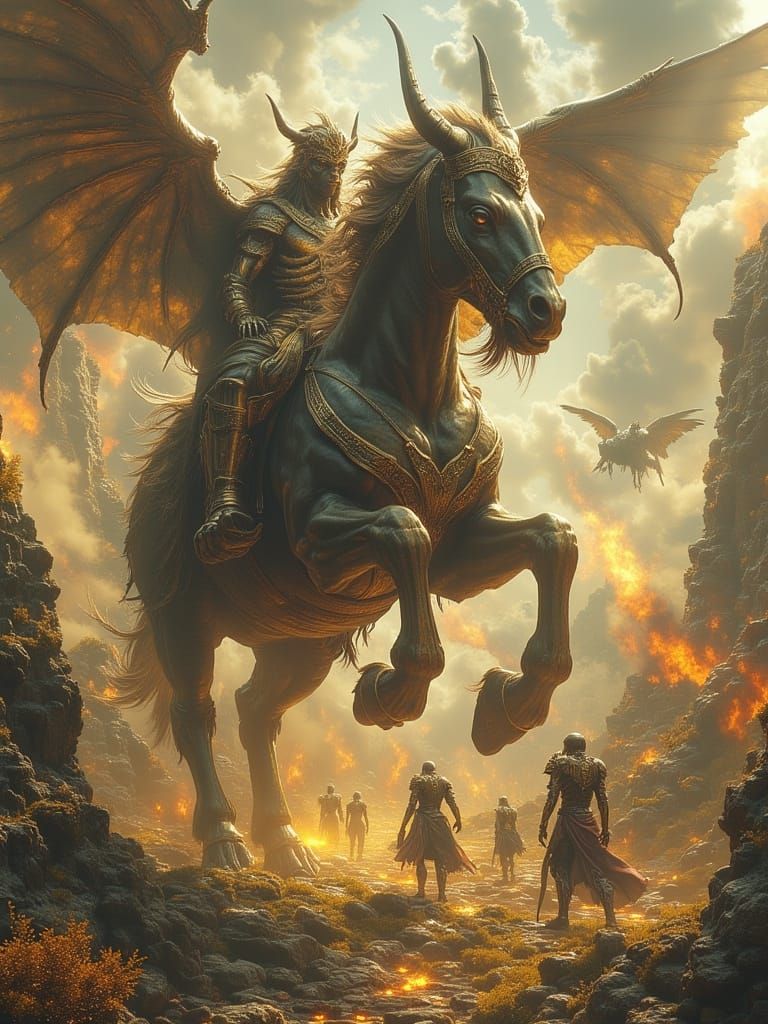 Mythical Creatures Clash in Golden Light, 4K