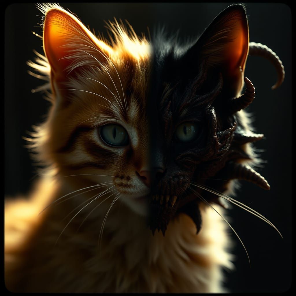 Dichotomous Feline: Angelic and Demonic Visage