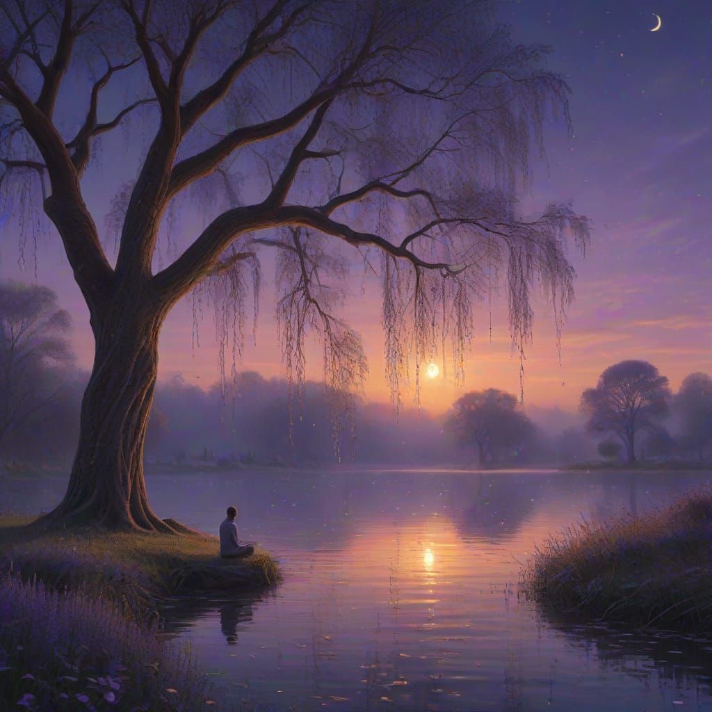Ethereal Fantasy Illustration of a Lone Figure at Twilight