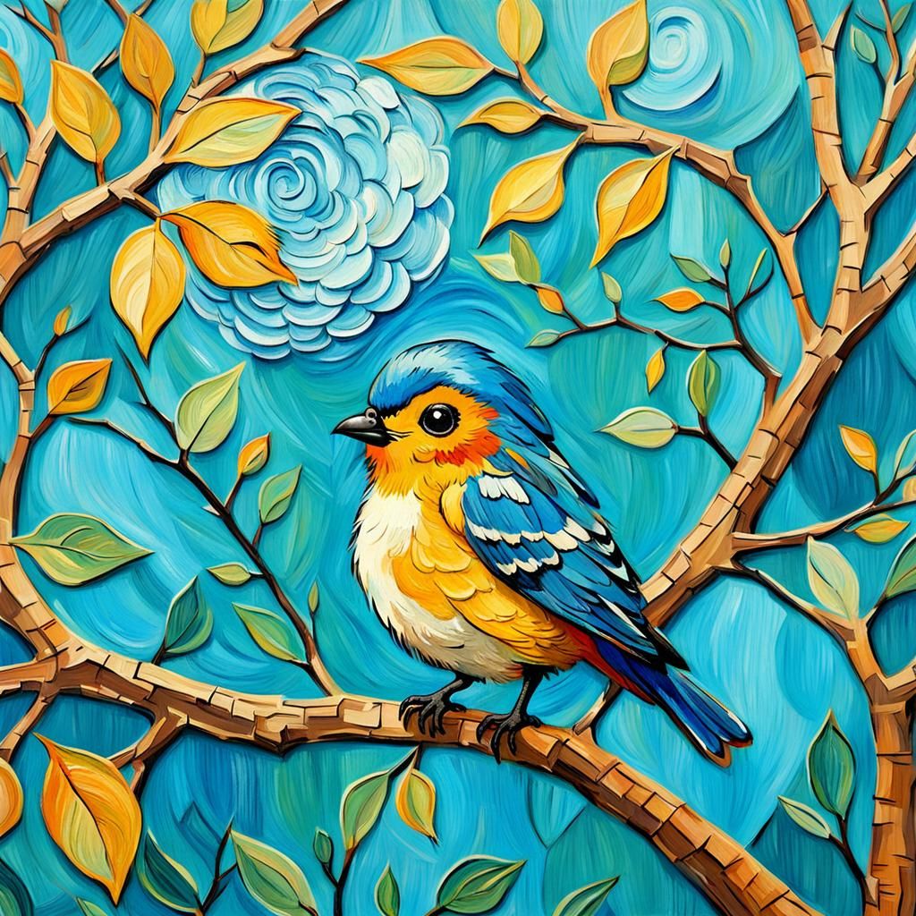 Bird in Tree as Impasto Painting