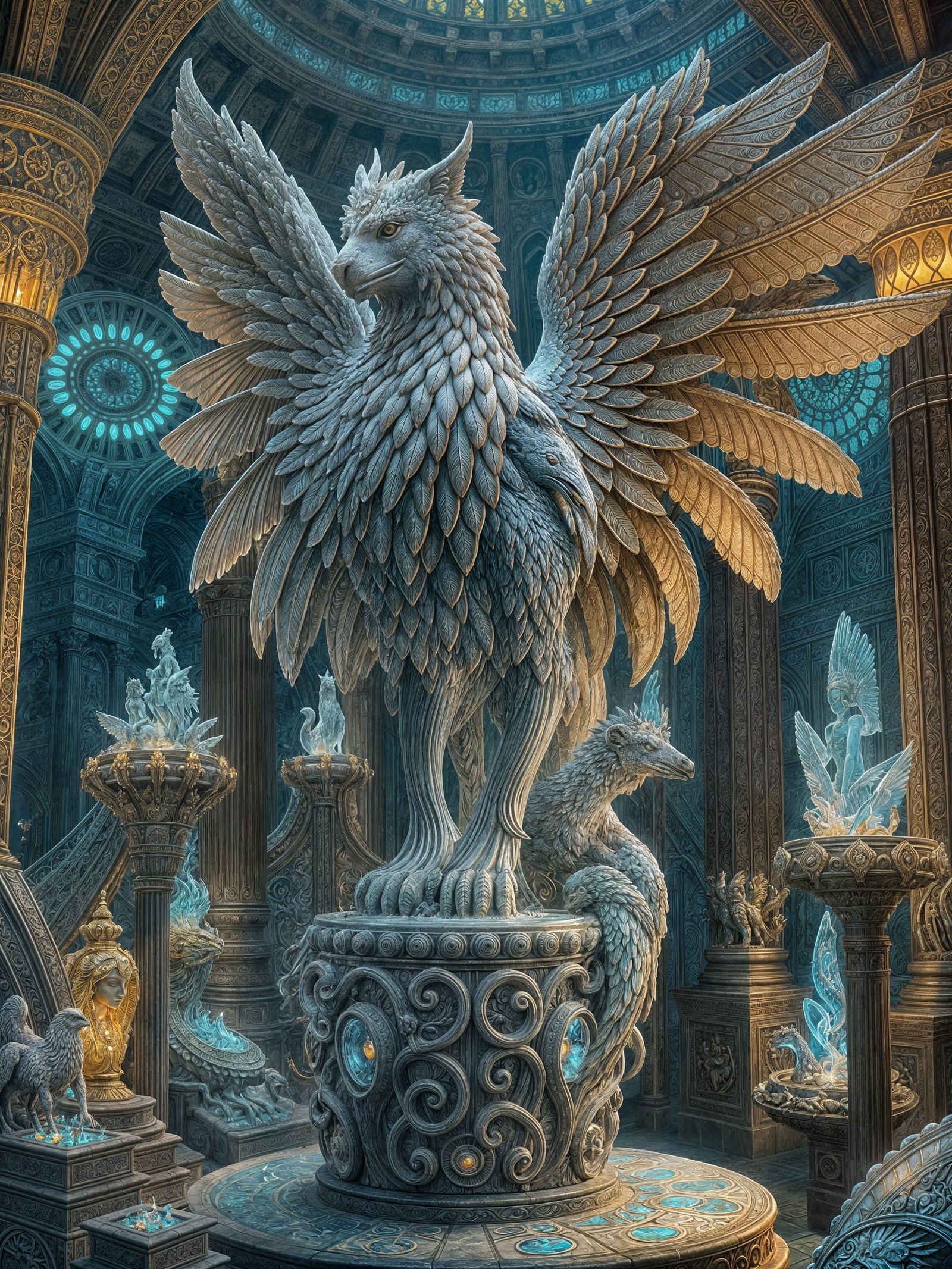 Marble Griffin Statue in Hidden Temple