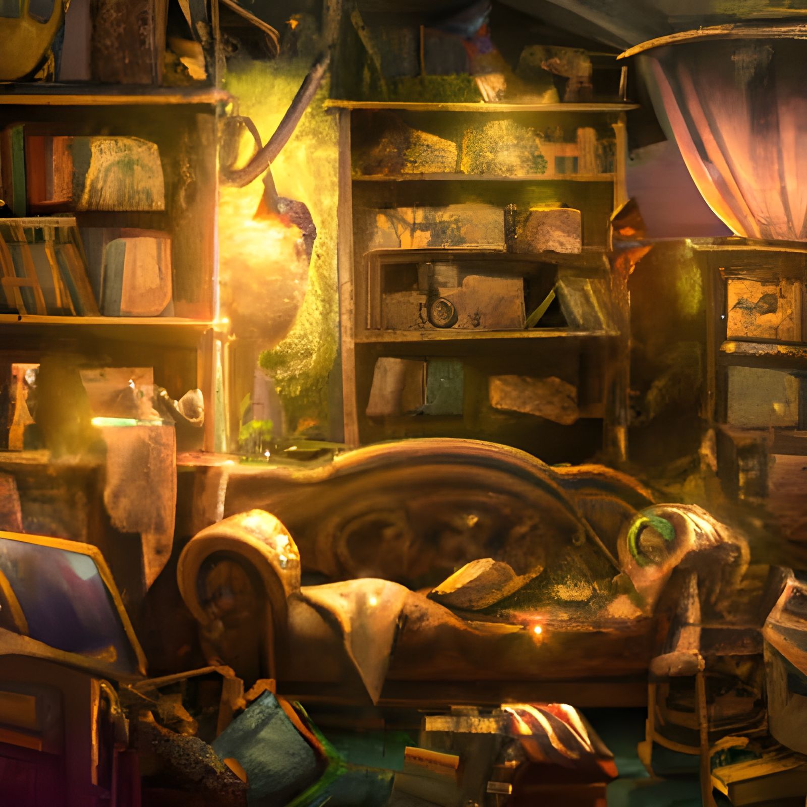 Cozy Secret Library in Detailed Matte Painting Style