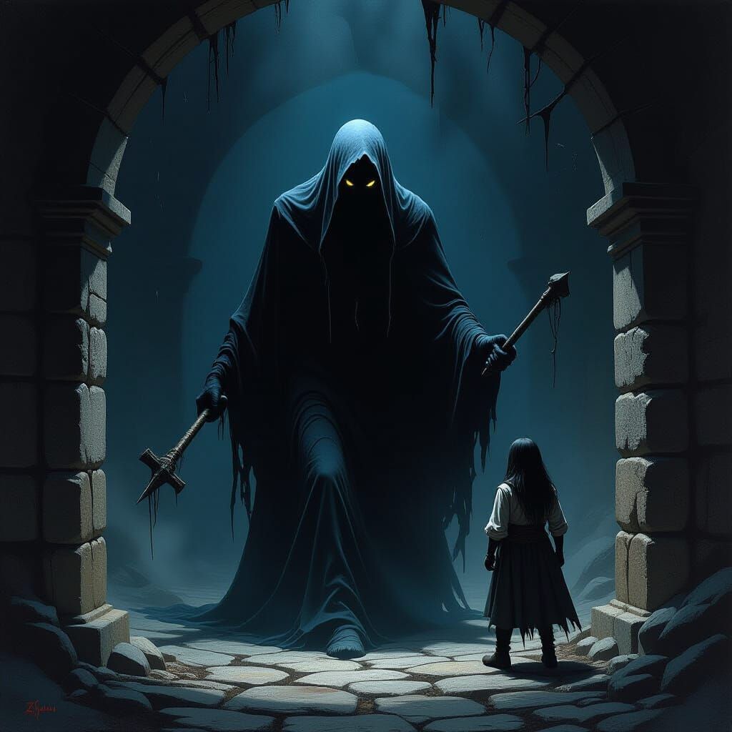 Dark Fantasy Art: Shadow Lurker Attacks Adventurer