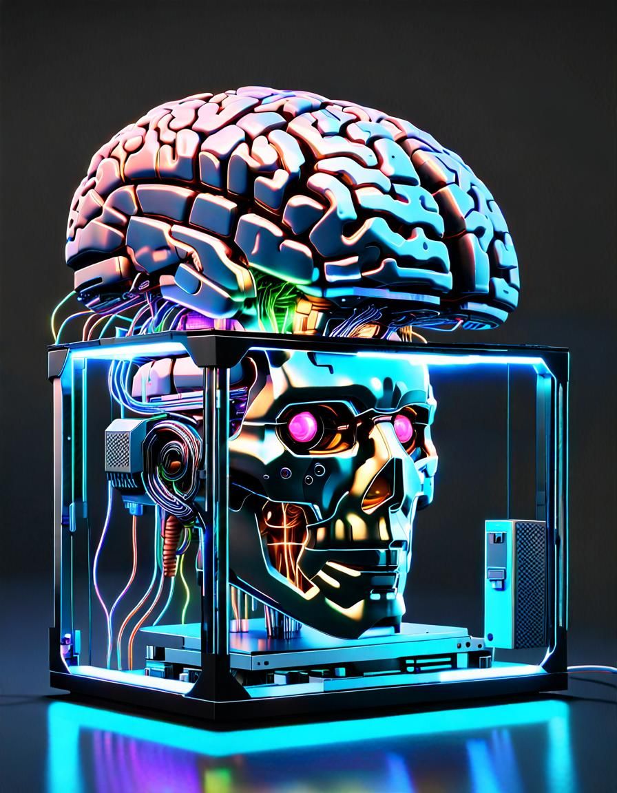 Cyberpunk Android Brain Rising from Chrome Box