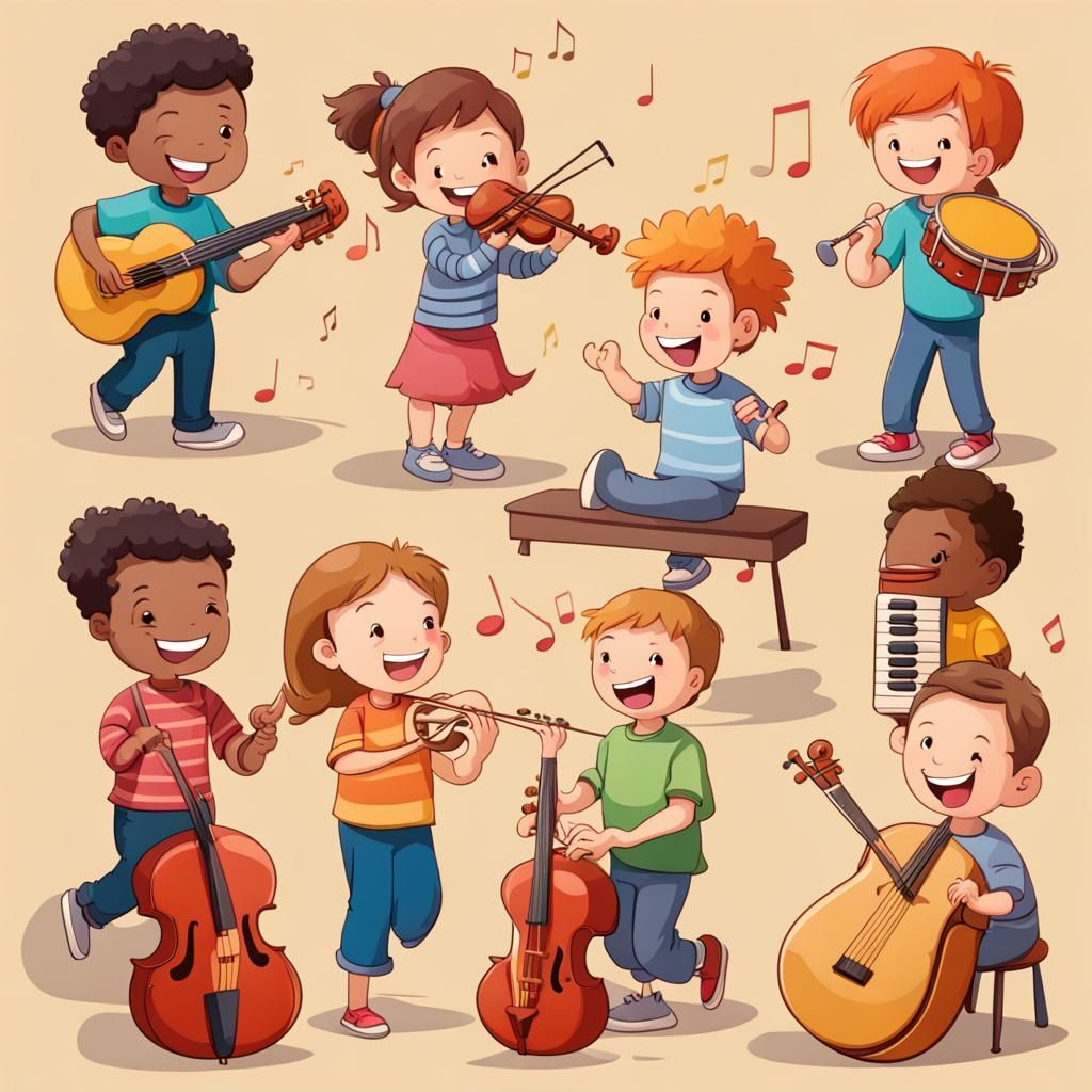 Happy Children Playing Musical Instruments