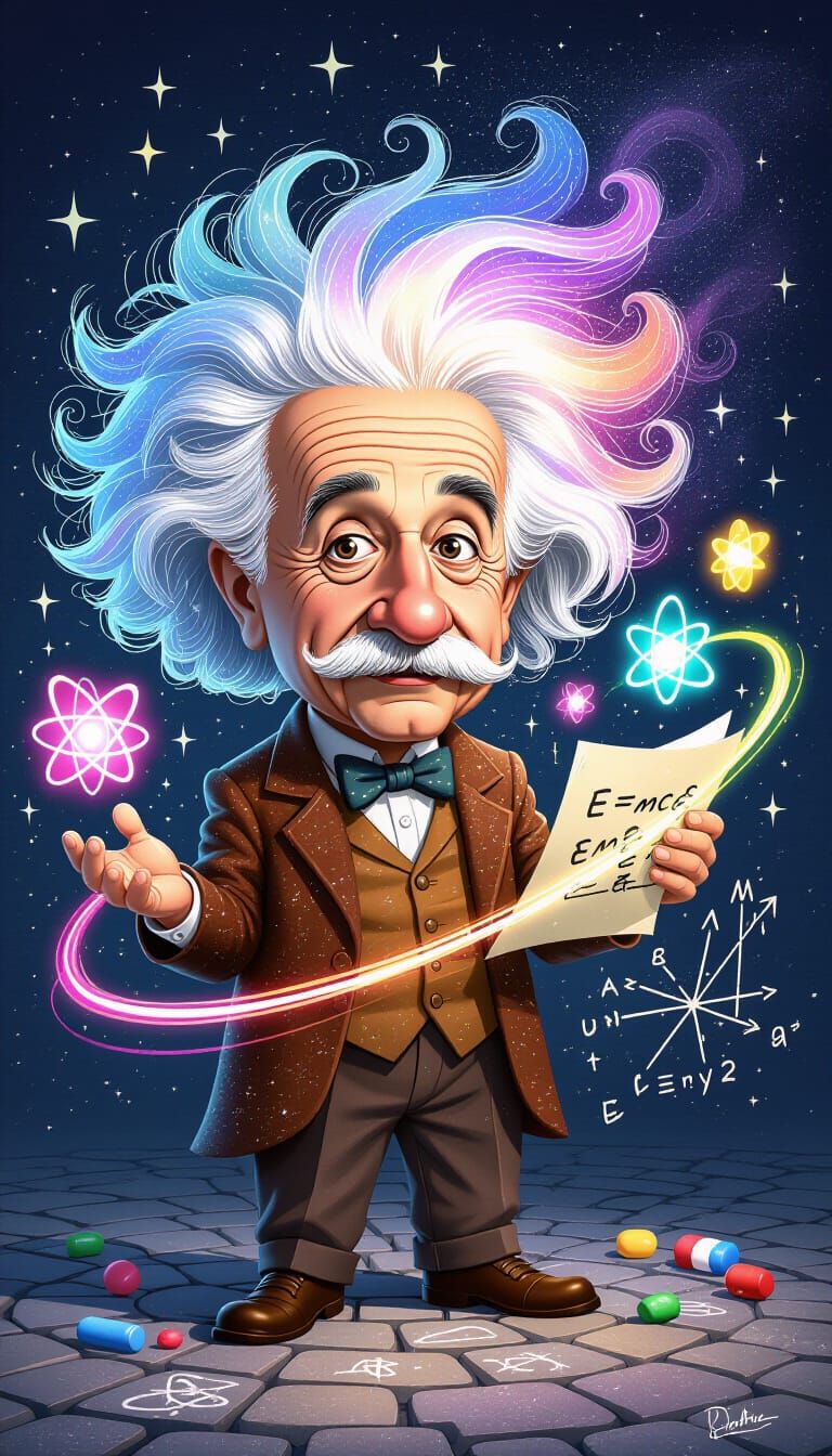 Albert Einstein, as street performe