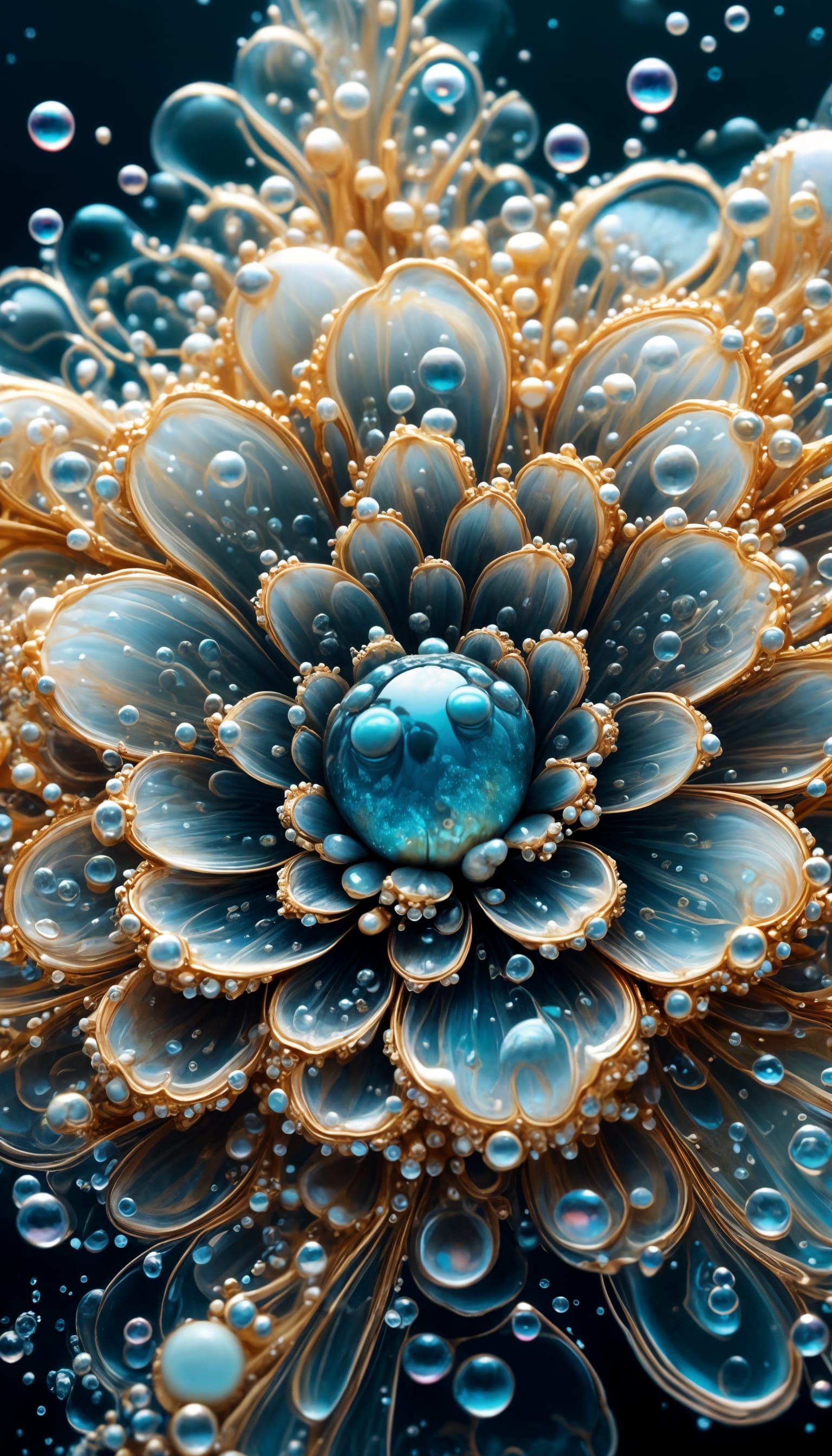 Transparent Water Flower with Fractal Luminescence