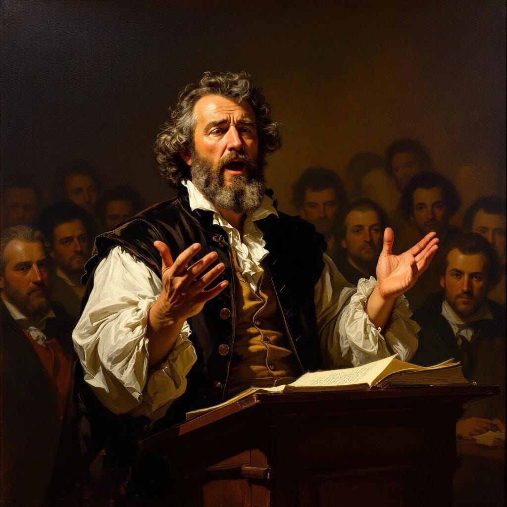 Orator Delivers Passionate Speech on Rhetoric