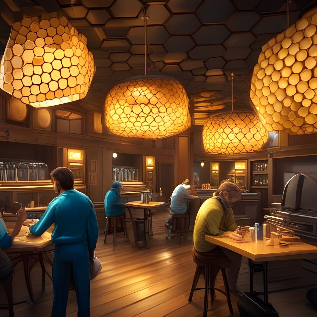 Rustic Night Cafe with Honeycomb Structure