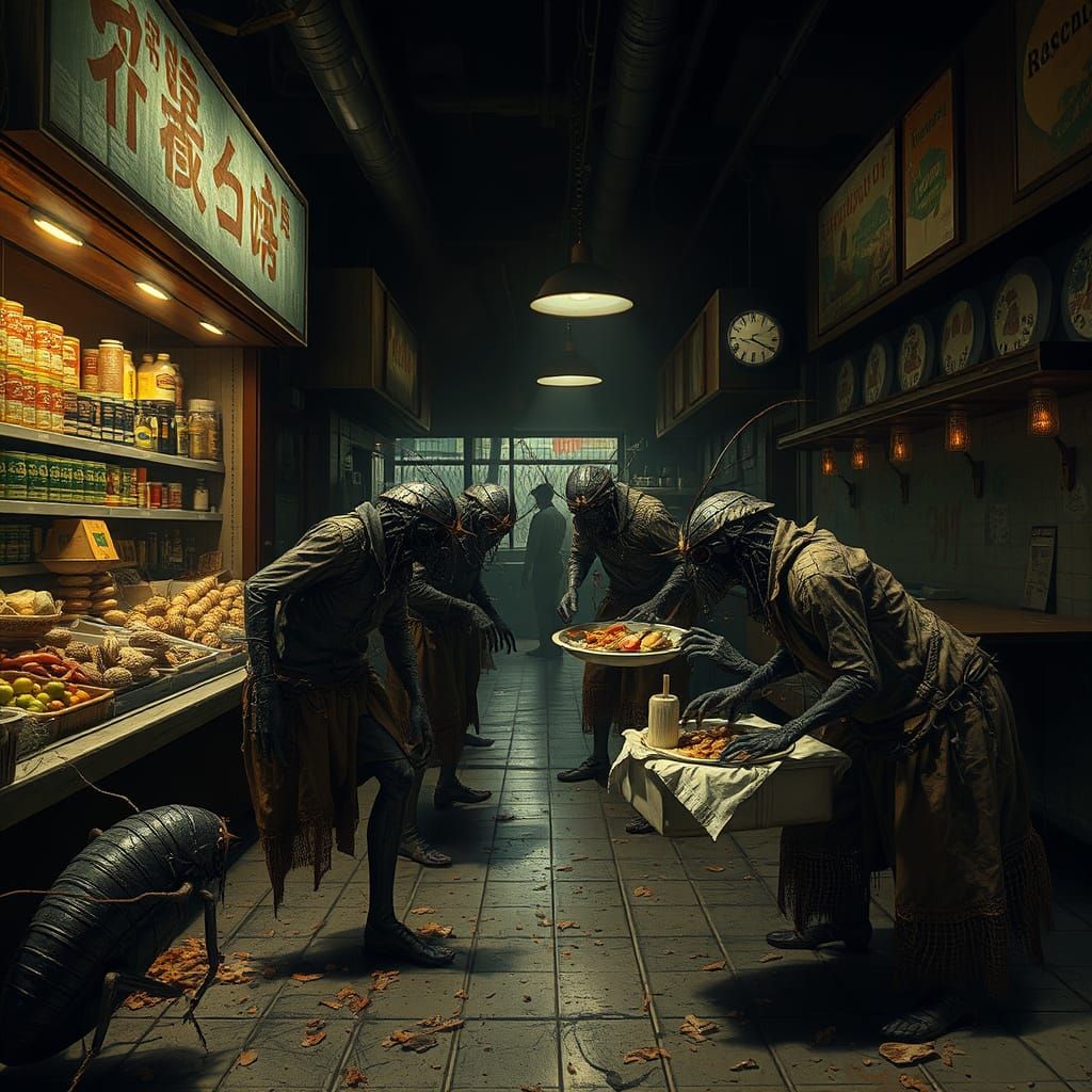 Human Cockroaches Scavenge Dystopian Grocery Store