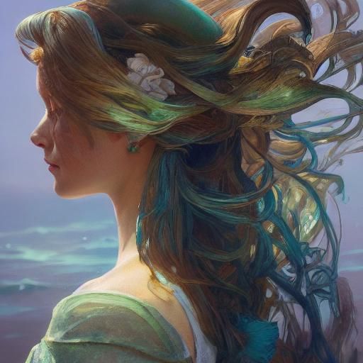 Detailed Mermaid Portrait in Art Nouveau Style