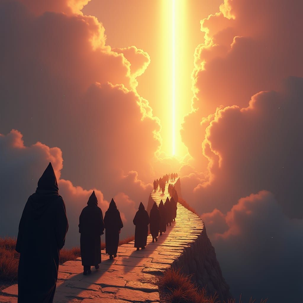 Ethereal Procession Towards the Light: Digital Art