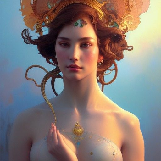 Venus Goddess Portrait in Art Nouveau Style