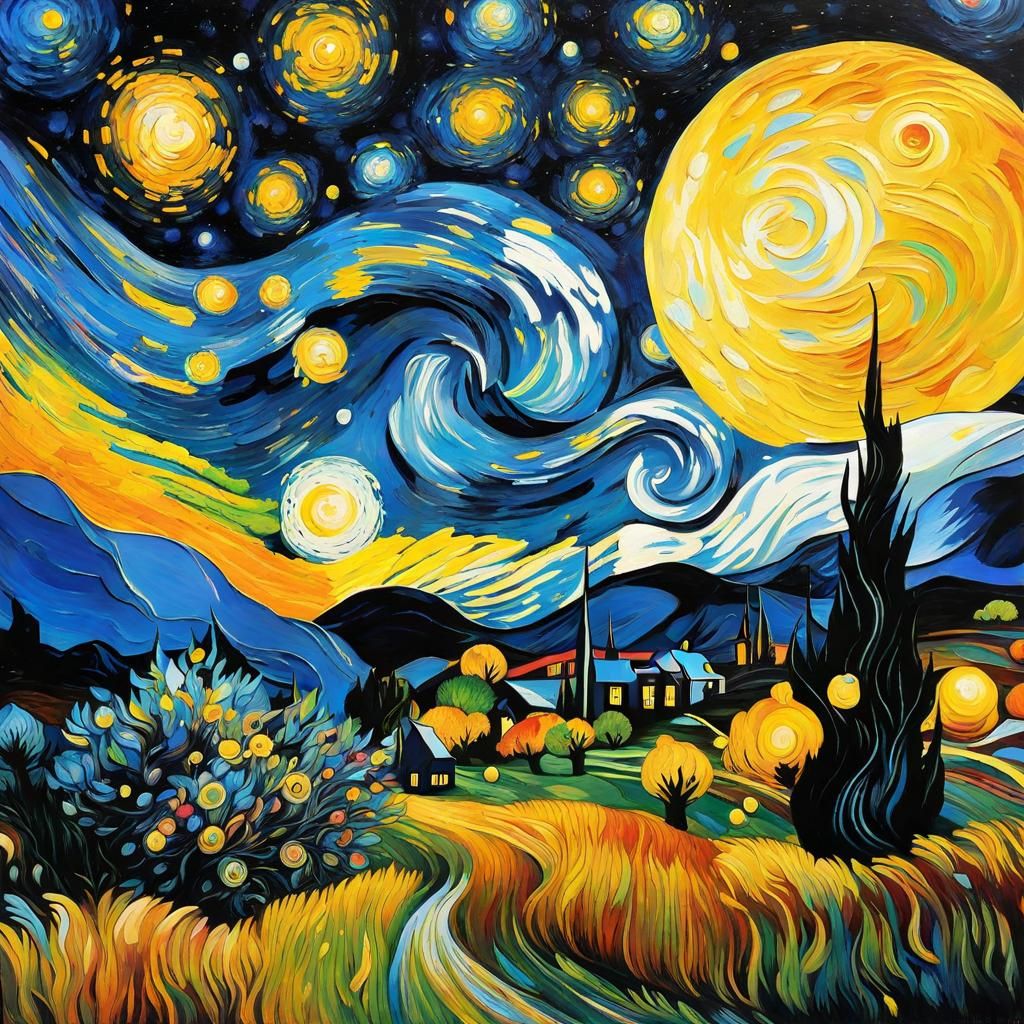 Gothic Tim Burton Starry Night in Van Gogh Style