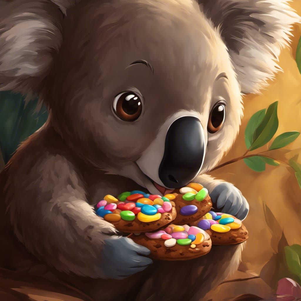 Happy Koala with Brownies in Candy Art Style