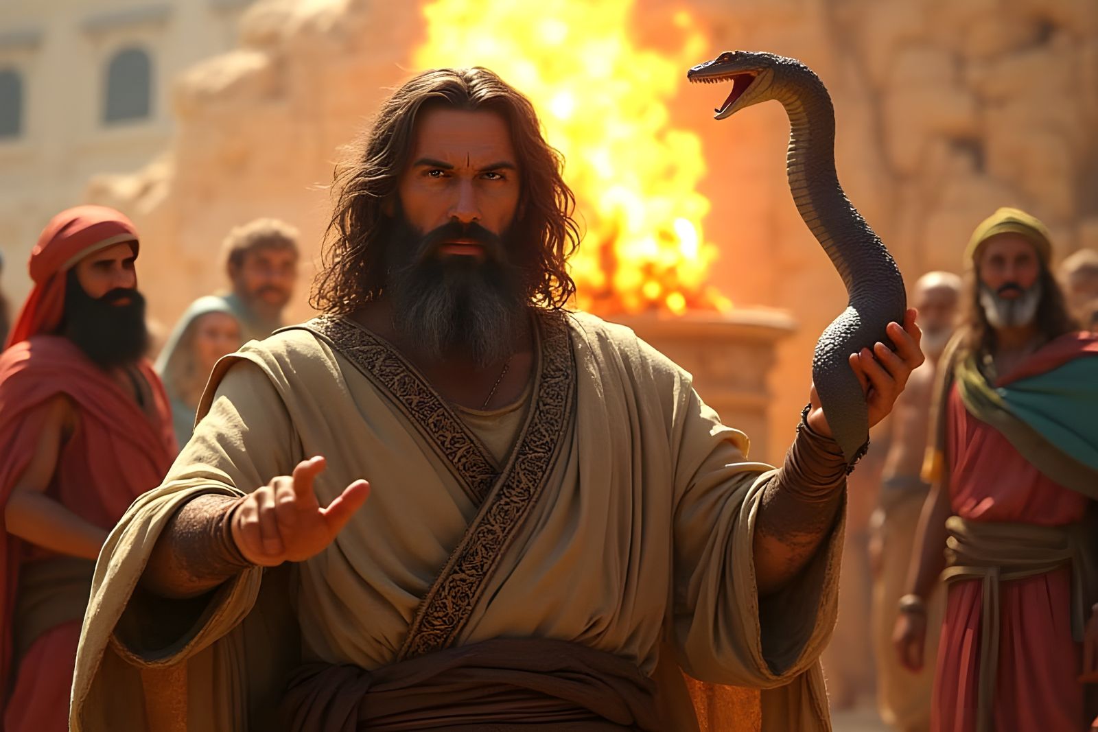 Ancient Paul Surveys Malta's Shore, Snake at His Side