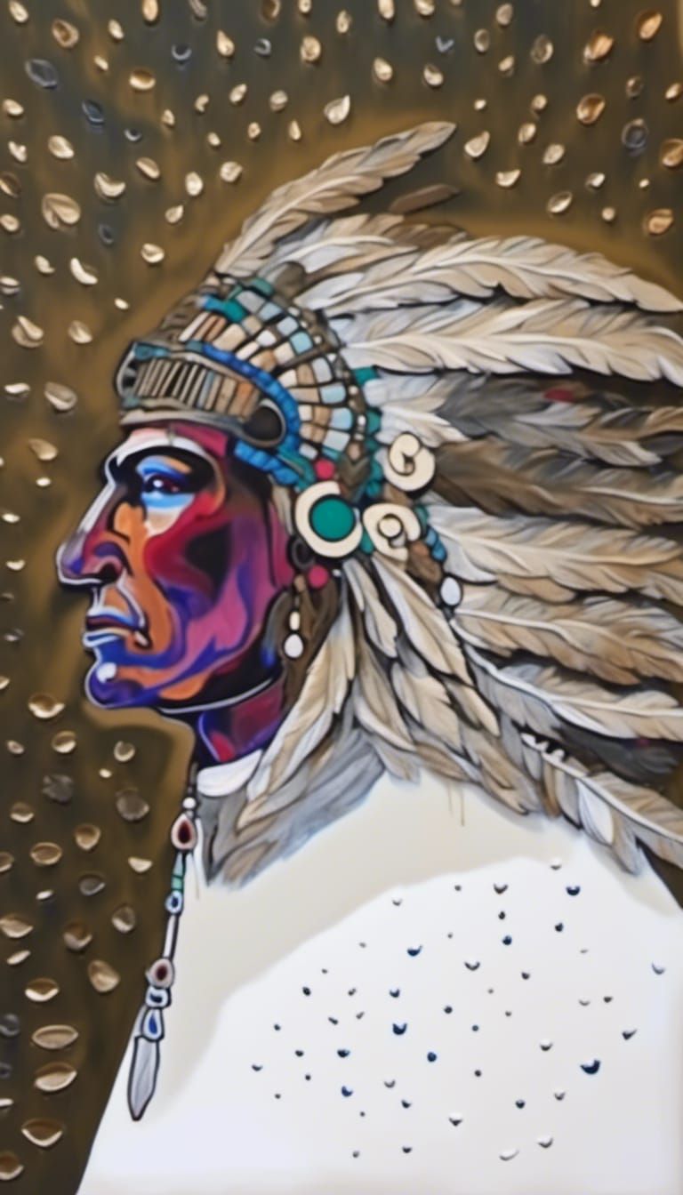 Chief Blackhawk 3D Rendering with Oil on Canvas Effect