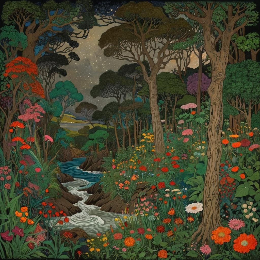 Psychedelic Jungle Explosion in Art Nouveau Style