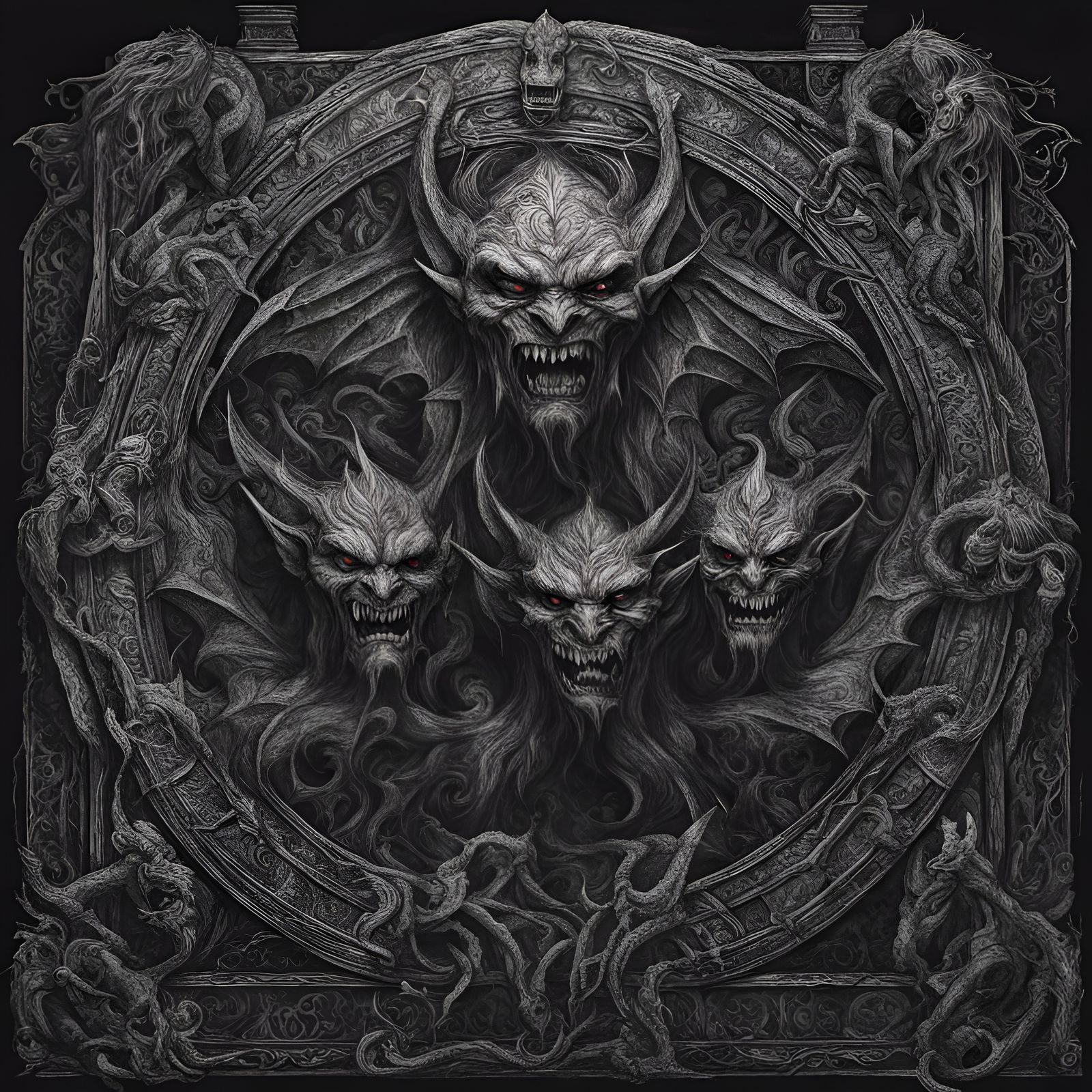 Sinister Gargoyles in Gates of Hell: Black Metal Art