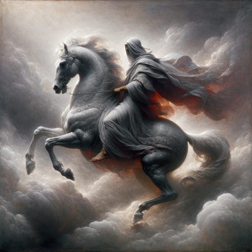 Cloaked Rider on Horseback in Baroque Impasto Style