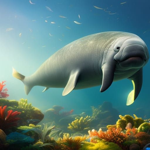 Adorable Dugong Portrait in Art Nouveau Style