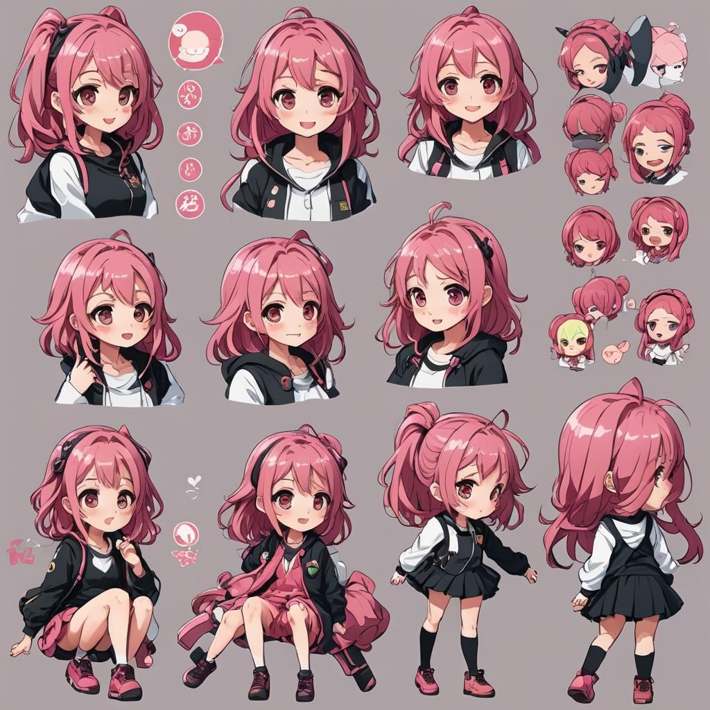 Anime Girl Reference Sheet in Studio Trigger Style