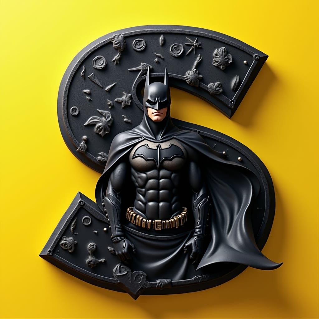 Batman and 3D Letter S Sticker in Anime Style