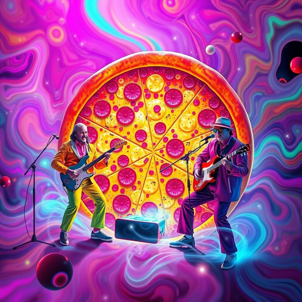 Musicians Play on Psychedelic Pizza Stage