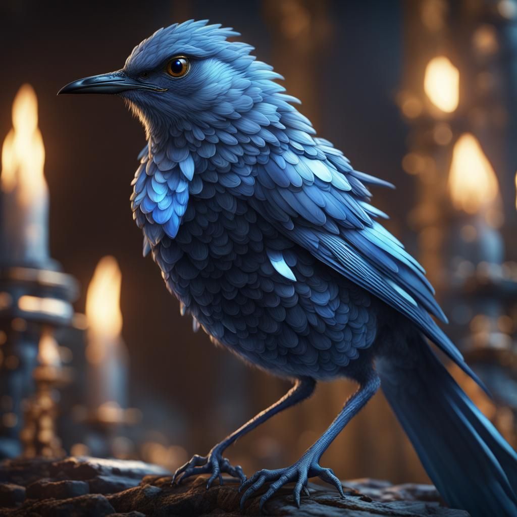 Blue Crystal Mockingbird: Detailed Fantasy Art