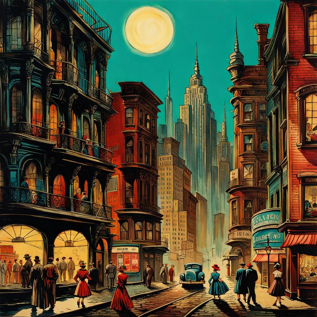 1950s Cityscape in Alcohol Ink Style