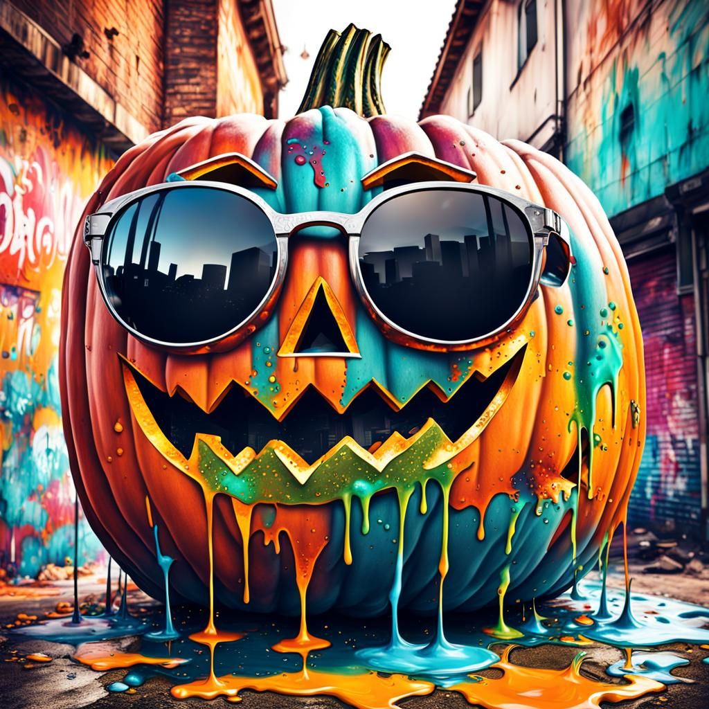 Sunglasses-Wearing Pumpkin in Splash Art Style