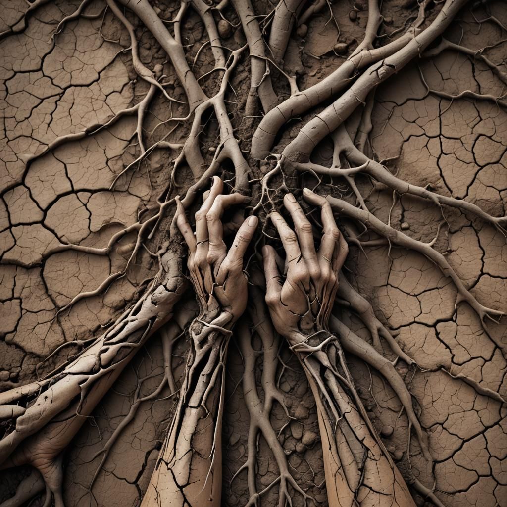 Human Hands Evolving Into Roots Macro Photography