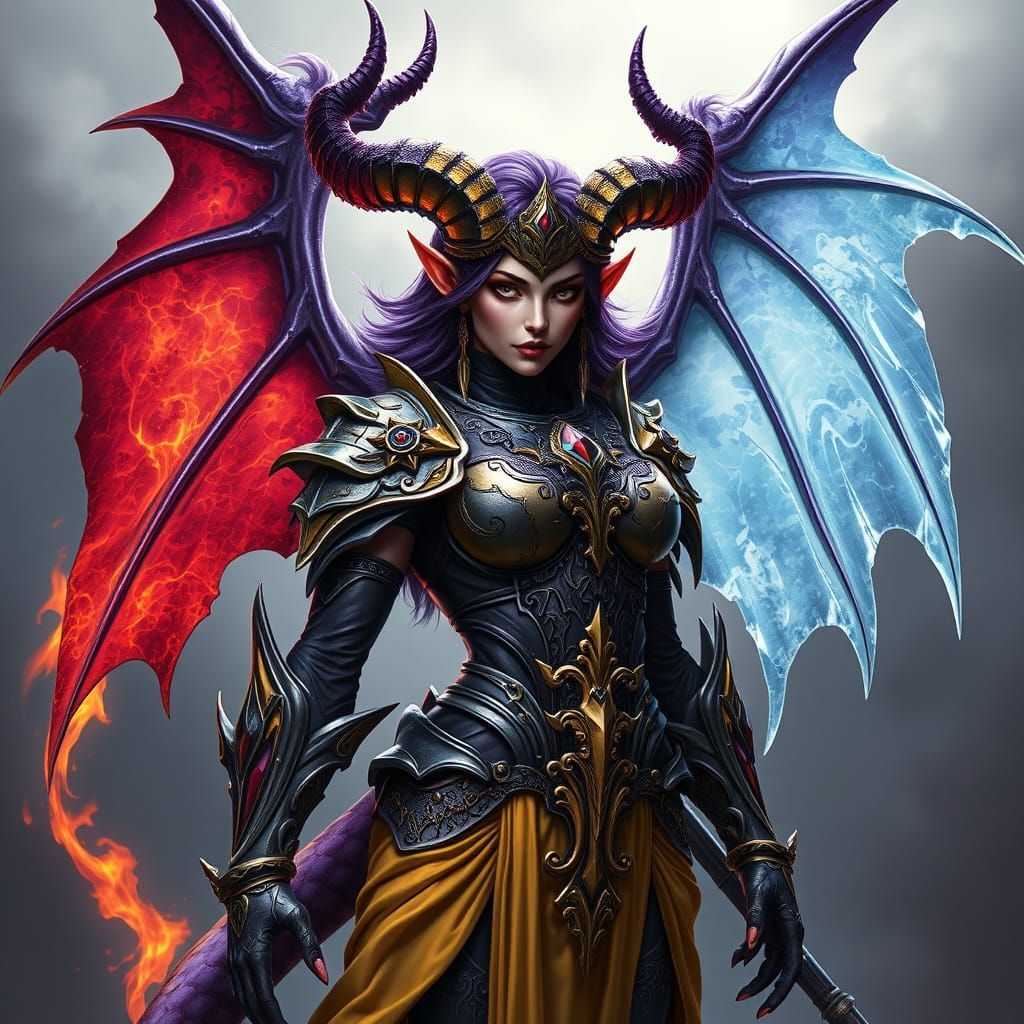 Fiery Gothic Demon with Crystal Horns