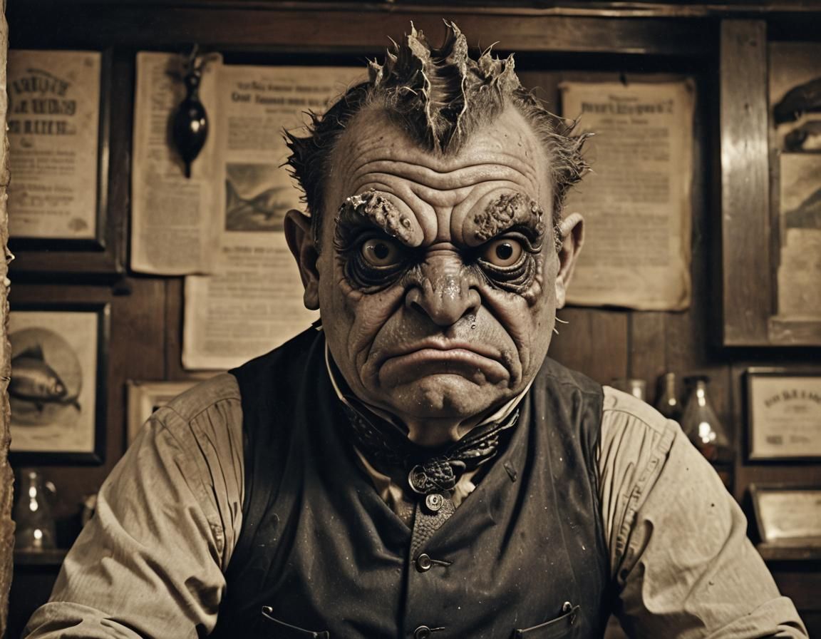 Fishlike Bartender in Innsmouth Pub: Vintage Portrait