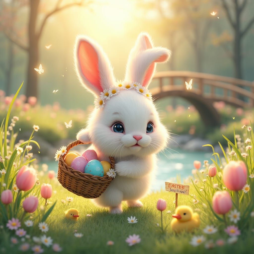 "Adorable Easter Bunny in a Sunlit Spring Meadow"