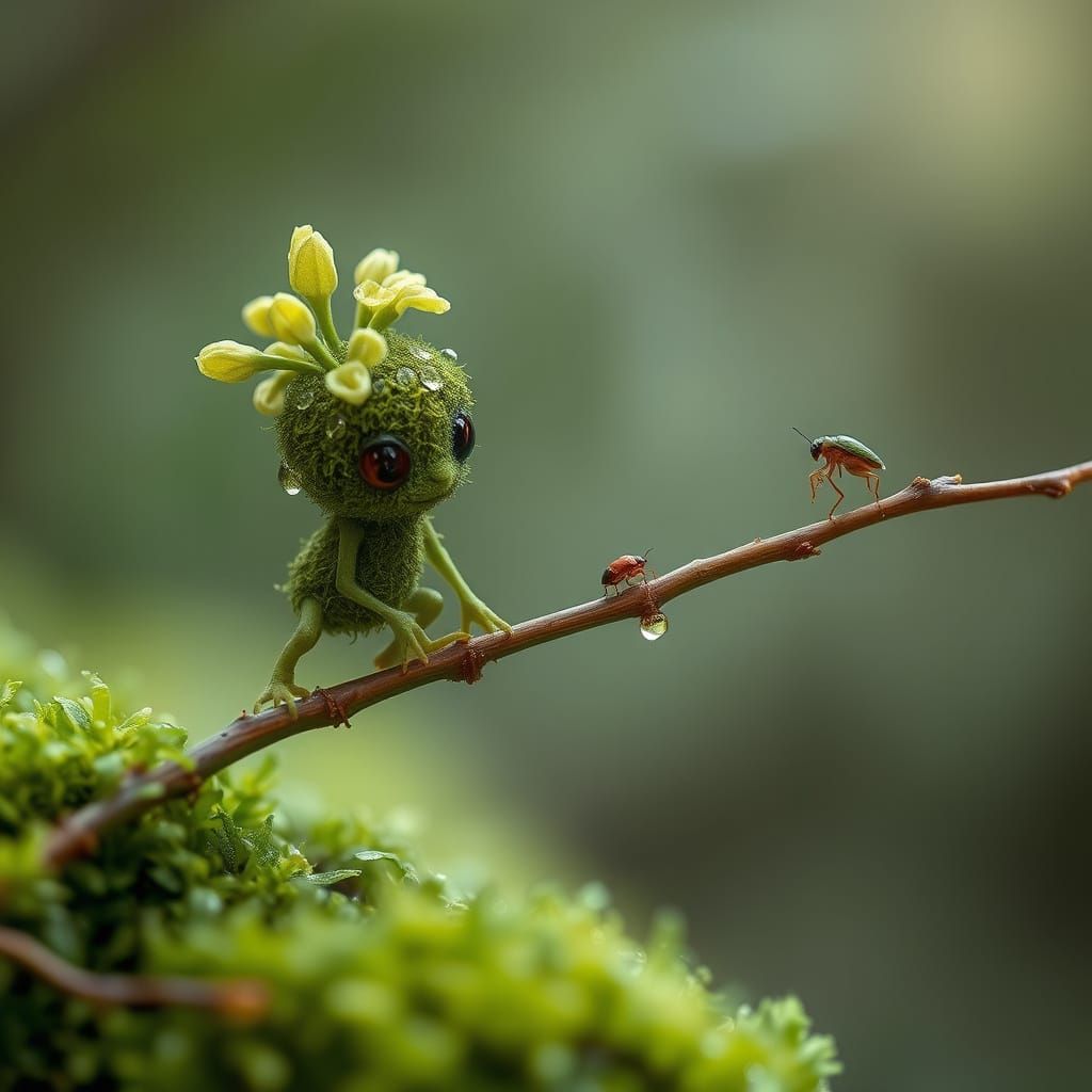 Alien Moss People in Whimsical Rainforest Scene